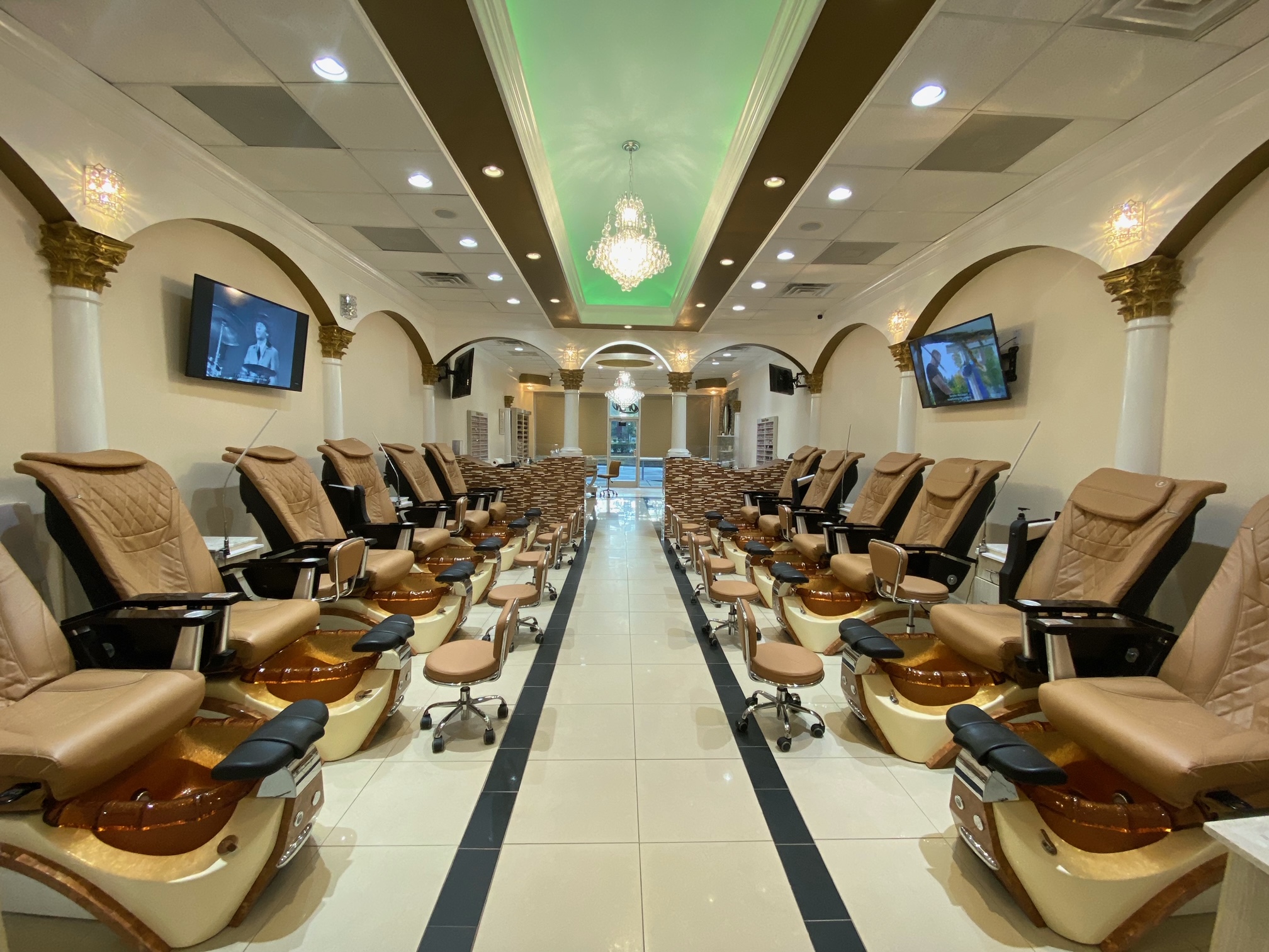 Luminous Nails & Spa pedicure room with luxury massage chairs