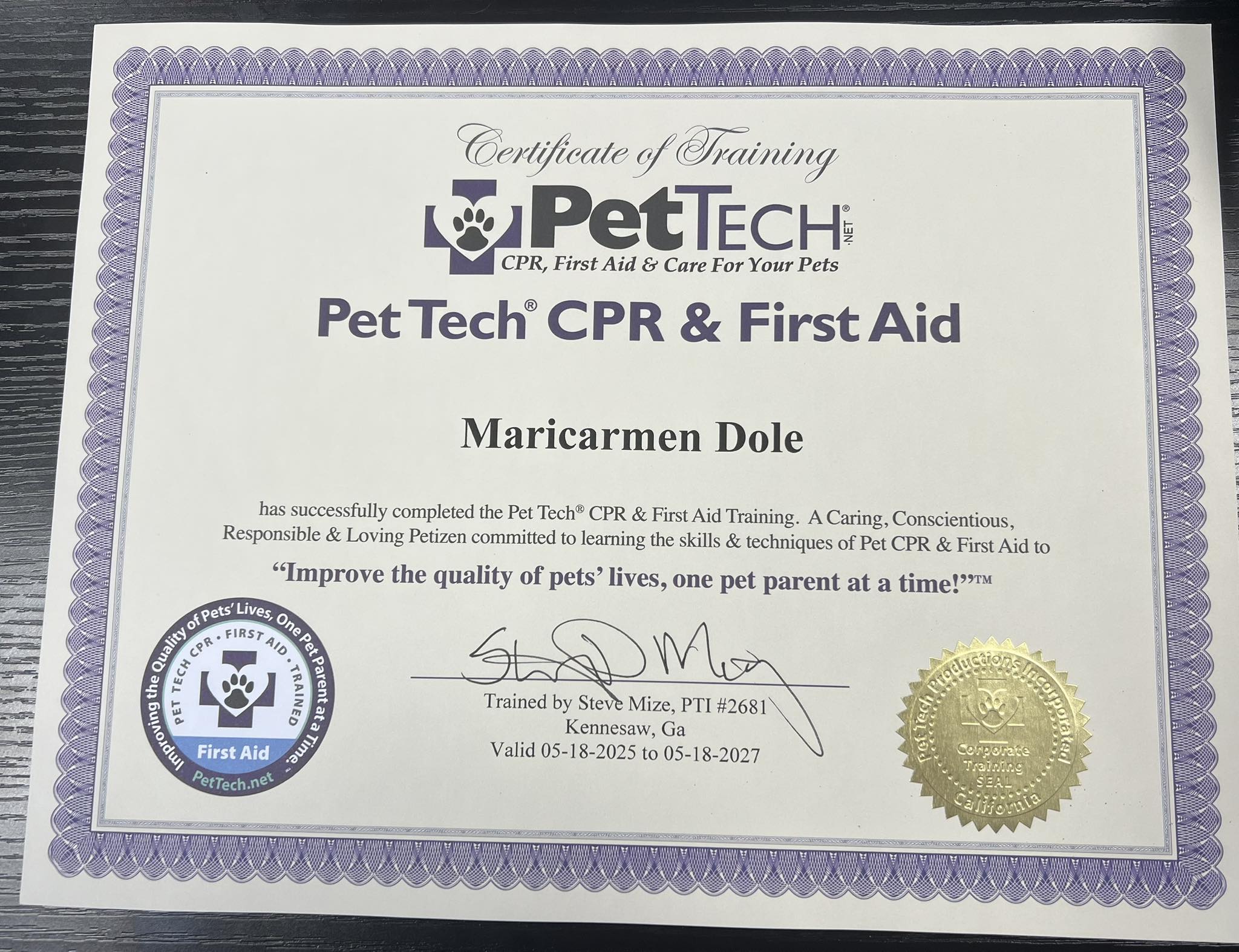 Pet Tech CPR Certificate
