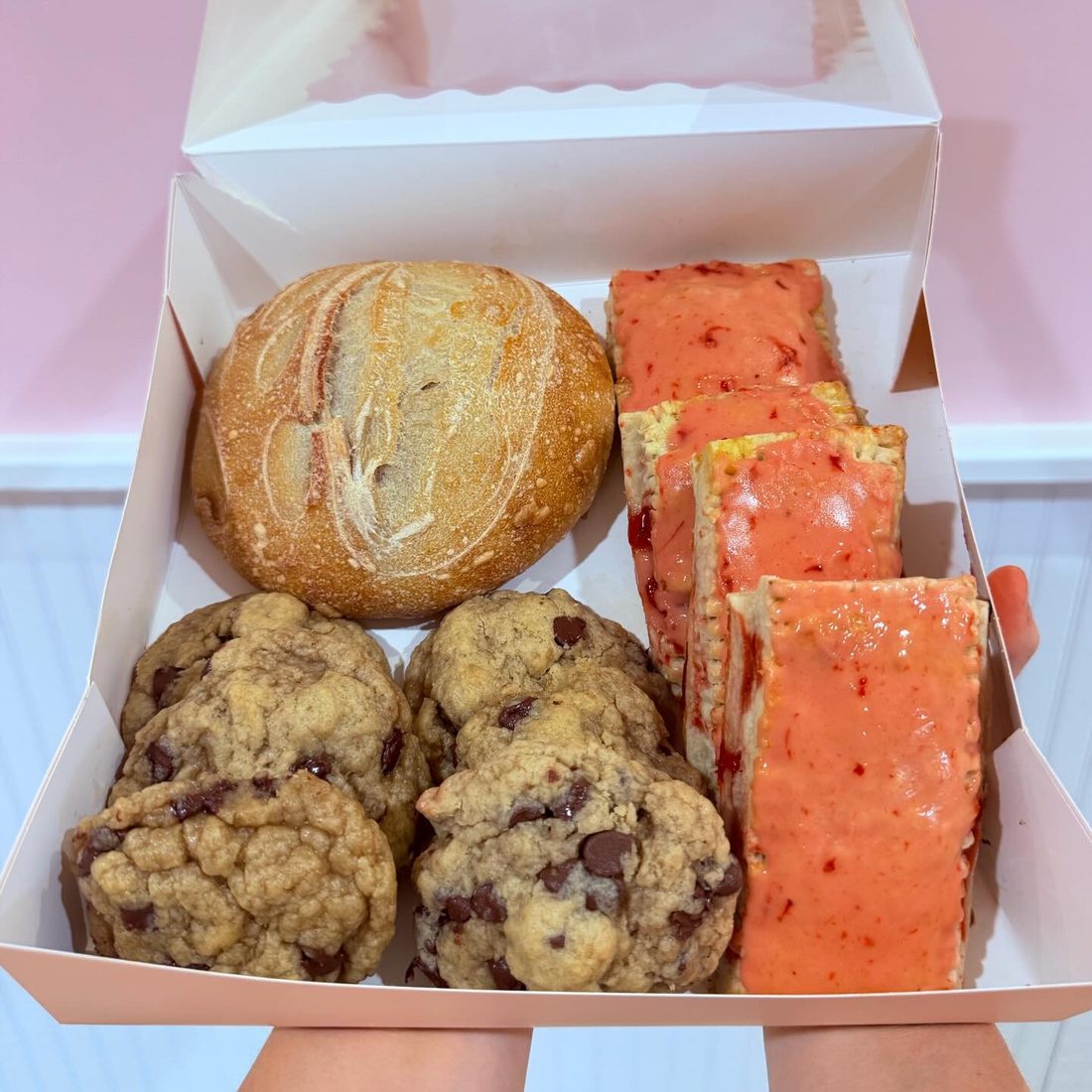 Box of bread, cookies and poptarts