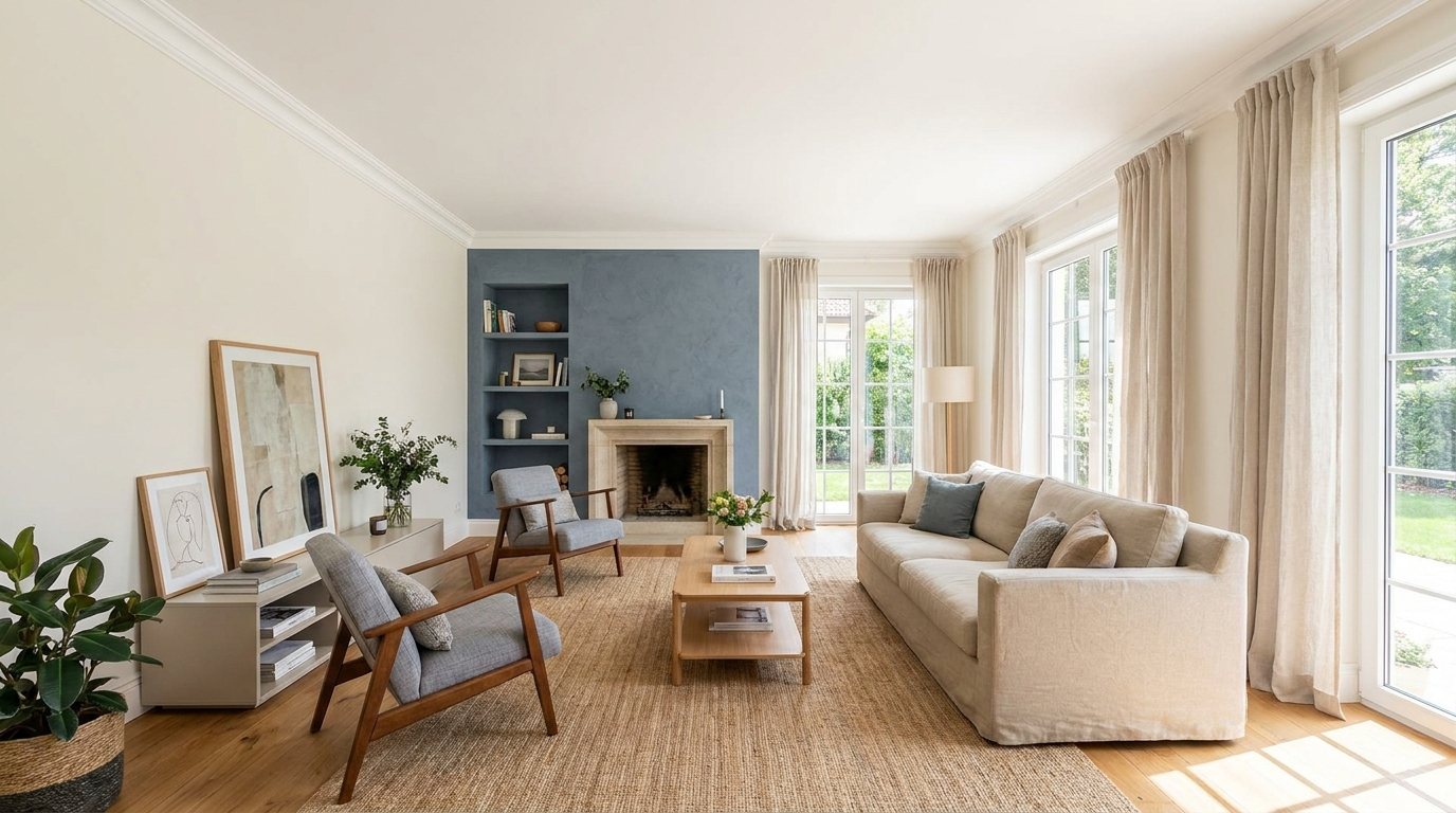 Freshly painted living room with accent wall