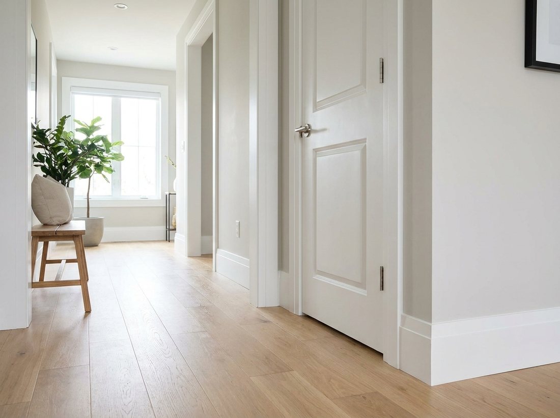 Clean white baseboards and door casing